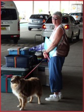 Jane and Wags waiting for our ride to the city.