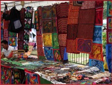 Molas and other crafts on display.